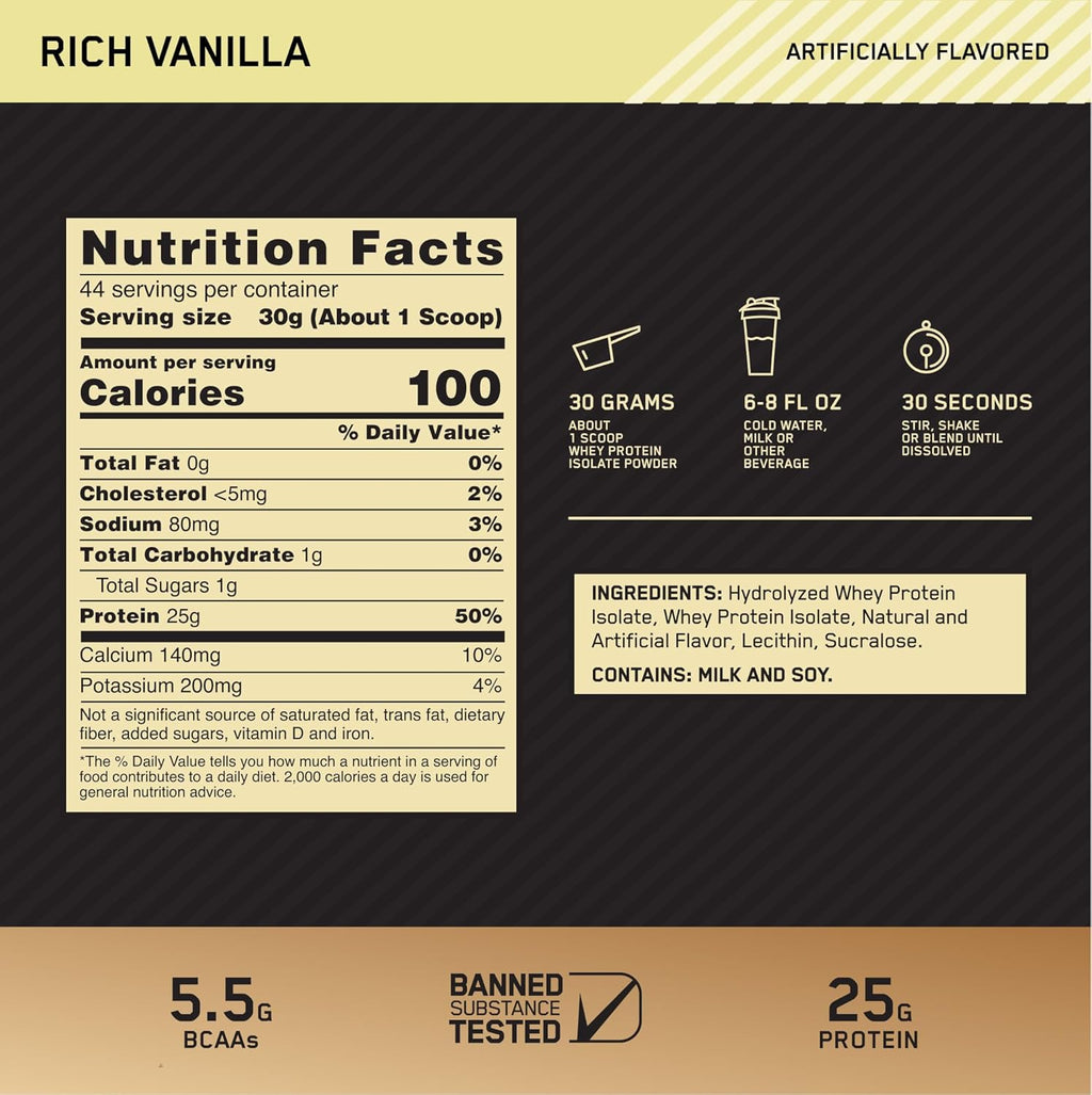 Optimum Nutrition Gold Standard 100% Isolate Rich Vanilla Flavour (5.2lb)