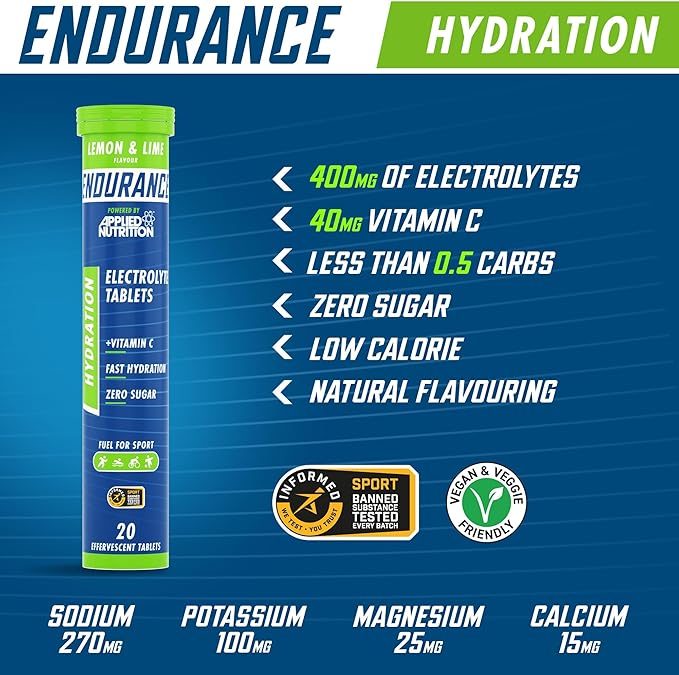 Applied Nutrition Endurance Hydration Electrolyte Tablets Lemon Lime (6 Tubes/Ctn)