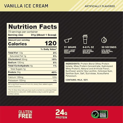 Optimum Nutrition Gold Standard 100% Whey Vanilla Ice Cream (5LBS)