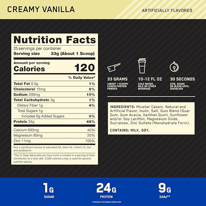 Optimum Nutrition Gold Standard 100% Casein Creamy Vanilla (3.86lbs)
