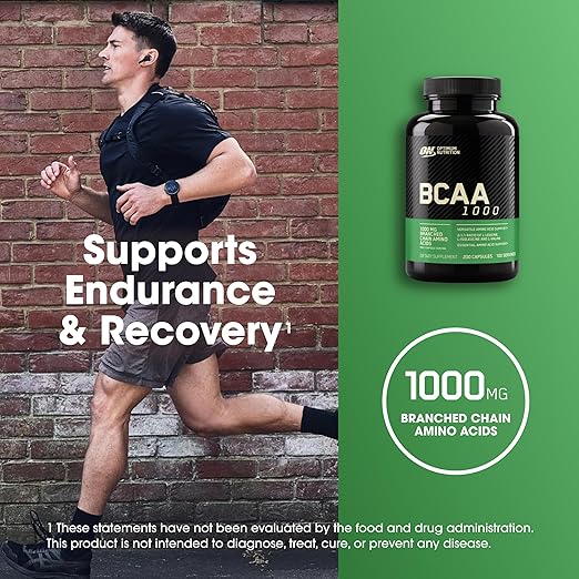 Optimum Nutrition Instantized BCAA Branched Chain Essential Amino Acids Capsules, 1000mg, 200 Capsules