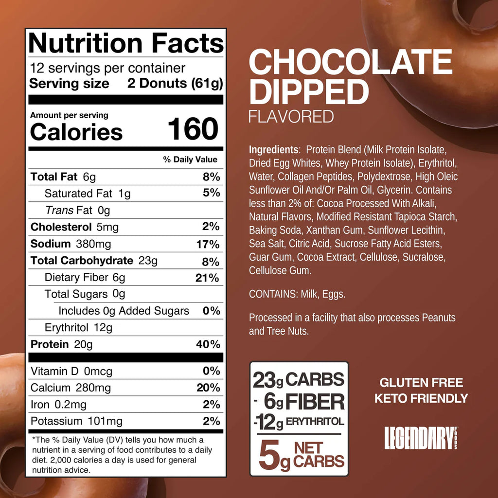 Legendary Foods Chocolate Dipped Protein Donuts (Box of 12)