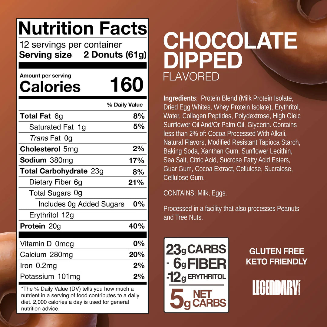 Legendary Foods Chocolate Dipped Protein Donuts (Box of 12)