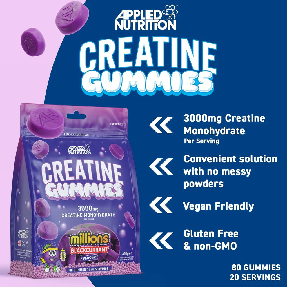 Applied Nutrition Creatine Monohydrate Gummies Millions Blackcurrant (80 Gummies, 20 Servings)