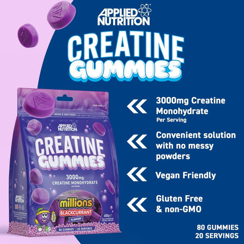 Applied Nutrition Creatine Monohydrate Gummies Millions Blackcurrant (80 Gummies, 20 Servings)