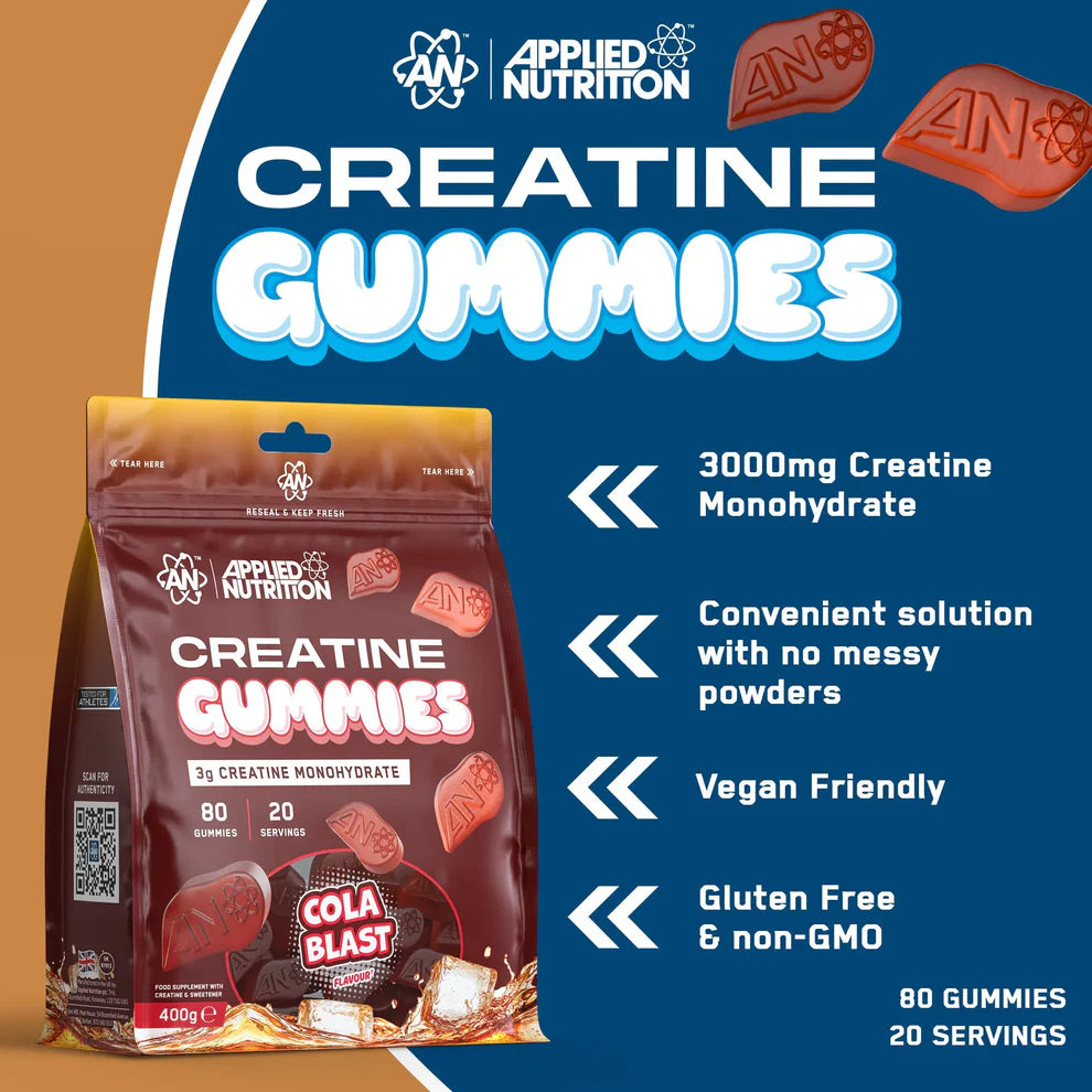 Applied Nutrition Creatine Monohydrate Gummies Cola Blast (80 Gummies, 20 Servings)