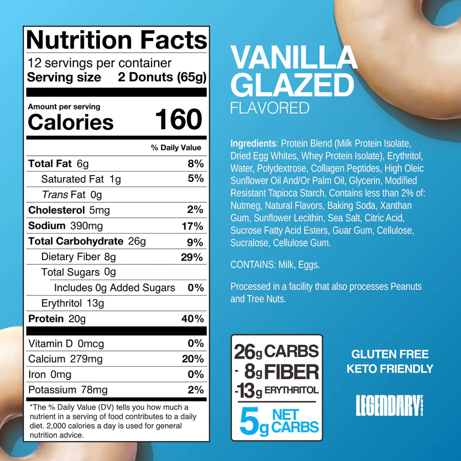 Legendary Foods Vanilla Glazed Protein Donuts (Box of 12)